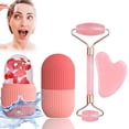 thumbnail image 1 of 3pcs Facial Ice Cube Mold + Jade Roller & GuaSha Set, Reusable Silicone Cold Therapy Skin Care Tools, Roller Msagger for Neck Eye for Face and Body Massager, 1 of 10