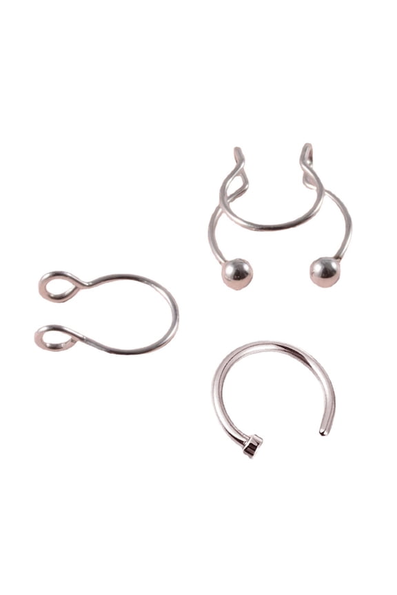 3pcs Fake Nose Studs Stainless Steel Faux Nose Septum Ring Non Piercing Clip On Nose Hoop Rings Body Piercing Jewelry