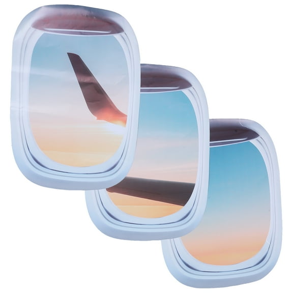 3pcs Fake Window Wall Decals Removable Airplane Window Pattern Wall Stickers