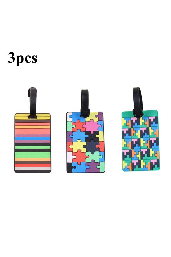 3pcs Fashion Chic Geometric PVC Luggage Tags With Anti-Lost Name ID Cards Portable Lightweight Privacy Protection Suitcase Tag For Travel For Men And Women Flight Accessoire Travel Accessories