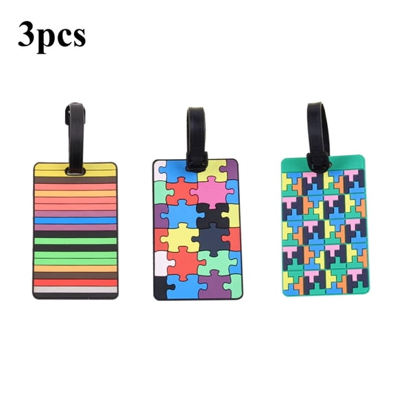 3pcs Fashion Chic Geometric PVC Luggage Tags With Anti-Lost Name ID Cards Portable Lightweight Privacy Protection Suitcase Tag For Travel For Men And Women Flight Accessoire Travel Accessories