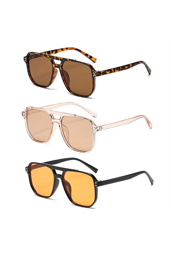 3pcs Fashionable Rectangular Plastic Glasses for Women with Leopard Print Detail, Dual Bridge Design, Reflective Lens, PC Material, Ideal for Daily Wear, Summer Festival, Birthday Gift