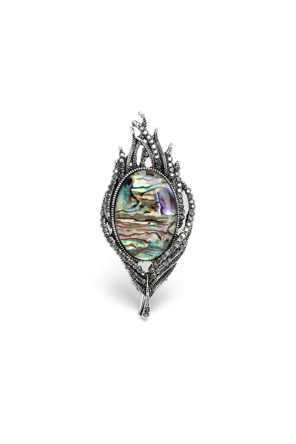 3pcs Feather Shape Shell Pin Alloy Rhinestone Brooch for Backpack Clothes Gunmetal 65x39mm Gunmetal