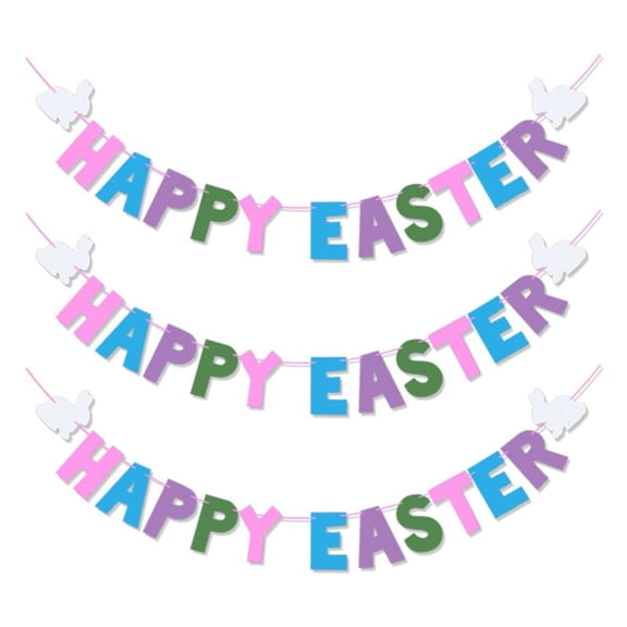 3pcs Felt Bunny Happy Easter for Banner Garland Wall Hanging Bunting Flag Decora