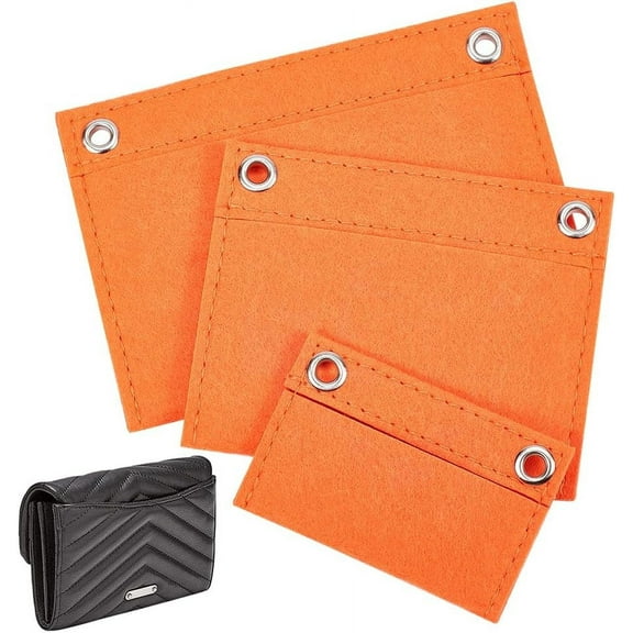 3pcs Felt Purse Organizer Insert Multi-Pocket Insert Liner Handbag Divider Pocket Inside Tote Bag Organizer Pocket Storage with Eyelet Envelope Bag Conversion Accessories for DIY Pochette Orange