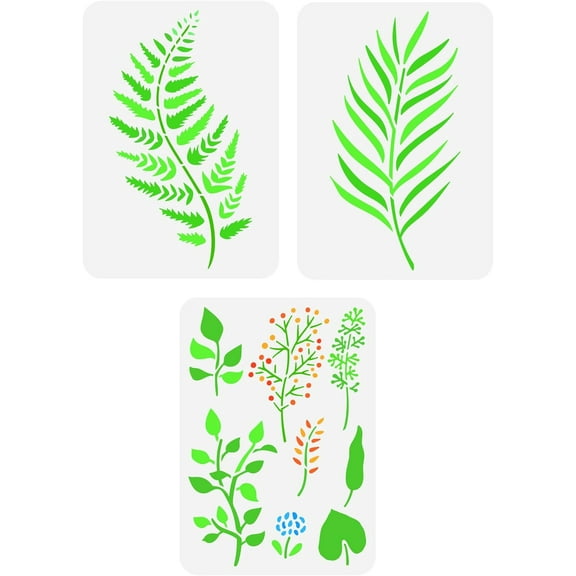 3pcs Fern Leaves Stencil 11.7x8.3inch Reusable Plastic Art Nature Plant Leaf Stencil for Wall Wood Fabric Scrapbook Painting for DIY