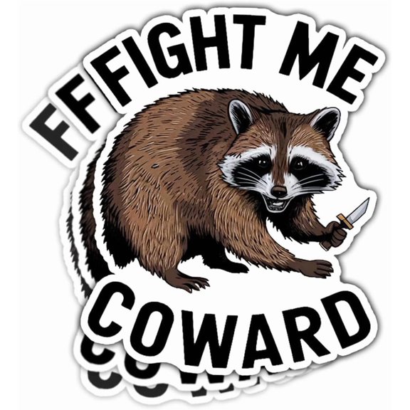 (3pcs) Fight Me Coward Sticker, Racoon Meme Sticker, Funny Racoon Sticker Die-Cut Waterproof Vinyl Sticker Decal Gift