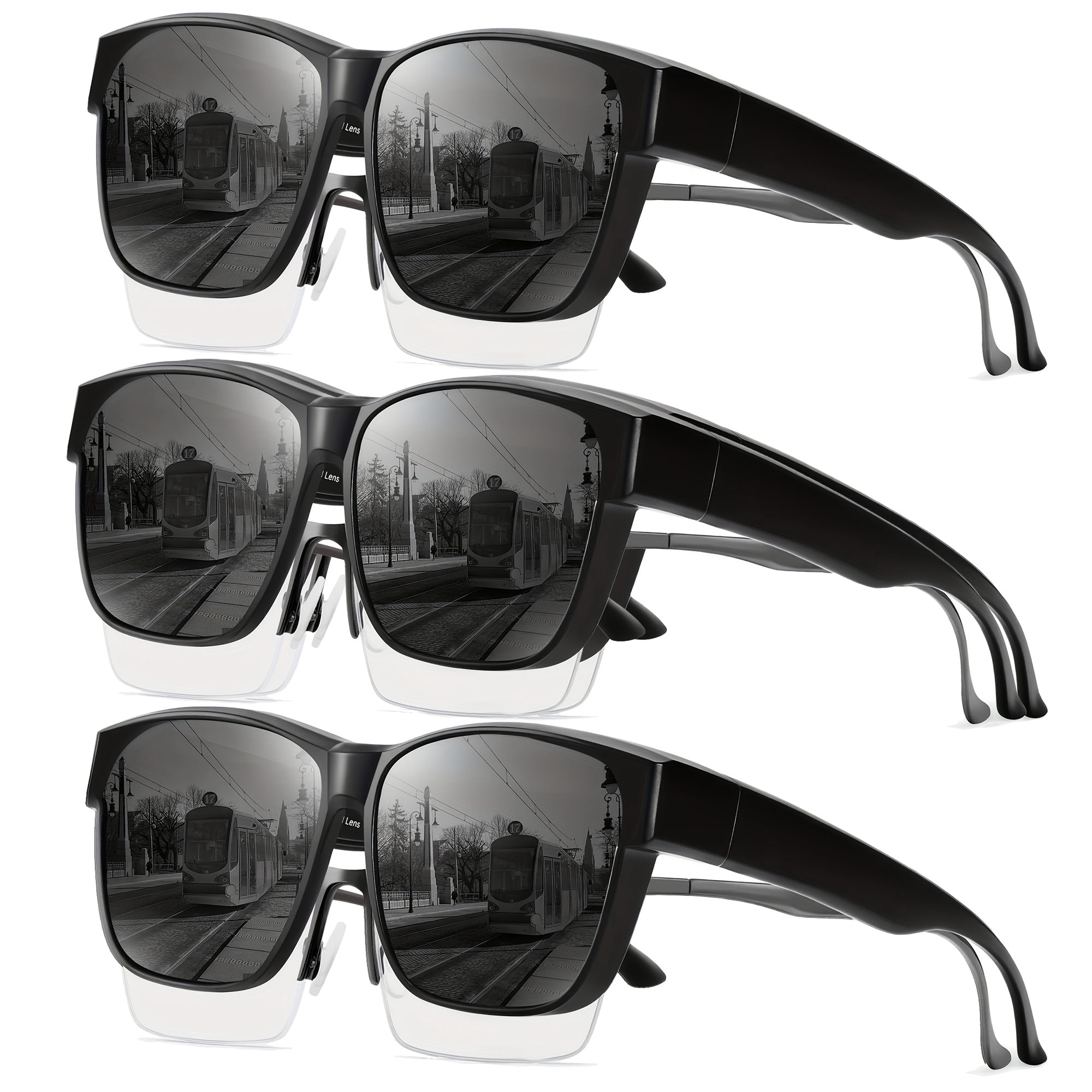 3pcs Fit Over glasses for Men & Women | Lightweight PC Square Frame ...