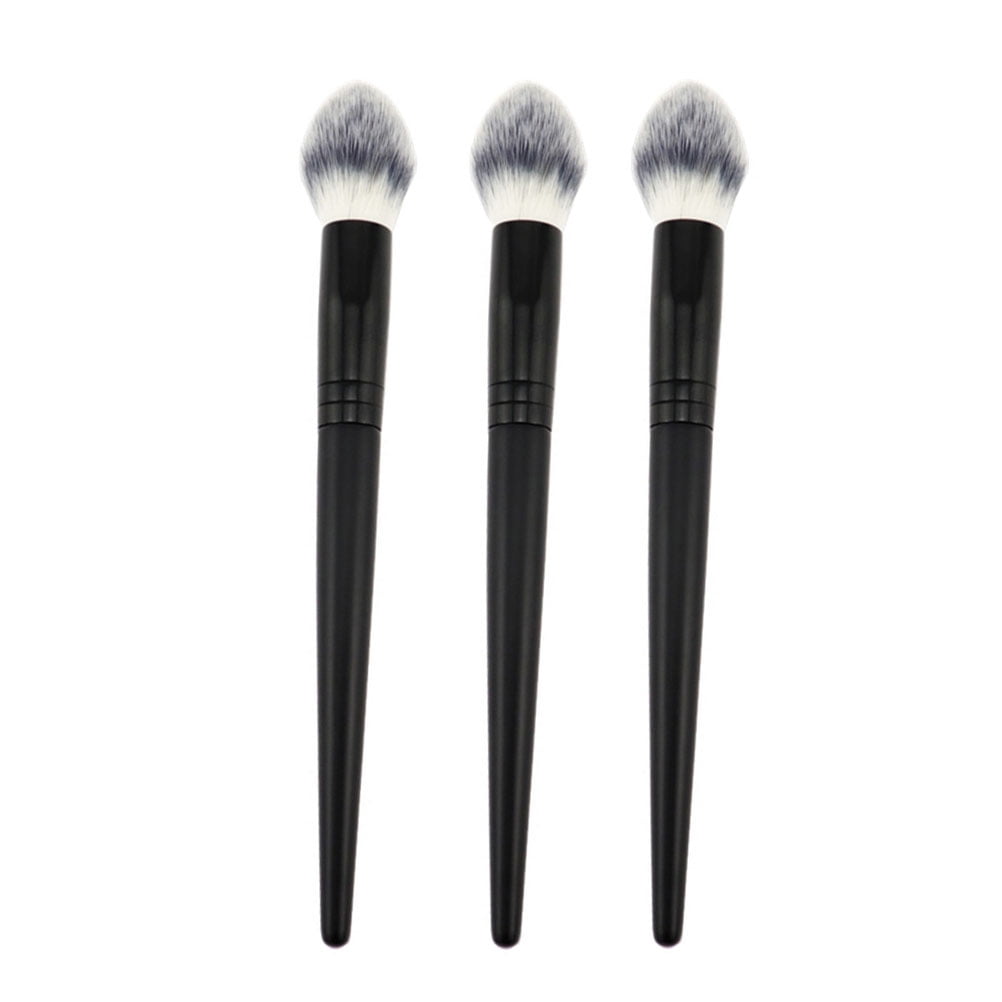 3pcs Flame Shape Highlight Brush with Wooden Long Handle Makeup Blush