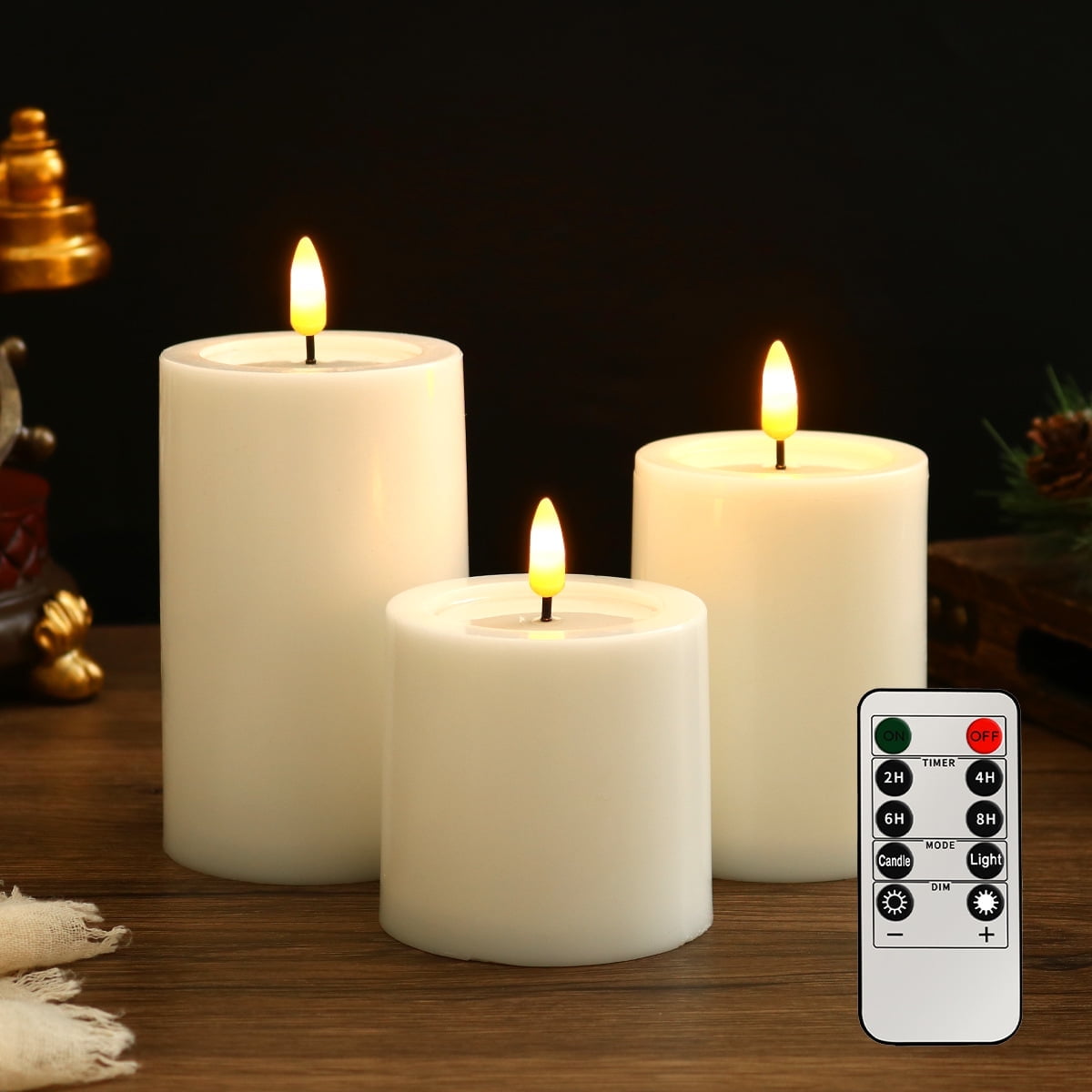 3pcs Flameless Waterproof Candles with Handy Remote Control, Cycle Timer Battery Operated Candle LED Flickering Pillar Plastic Long Lasting