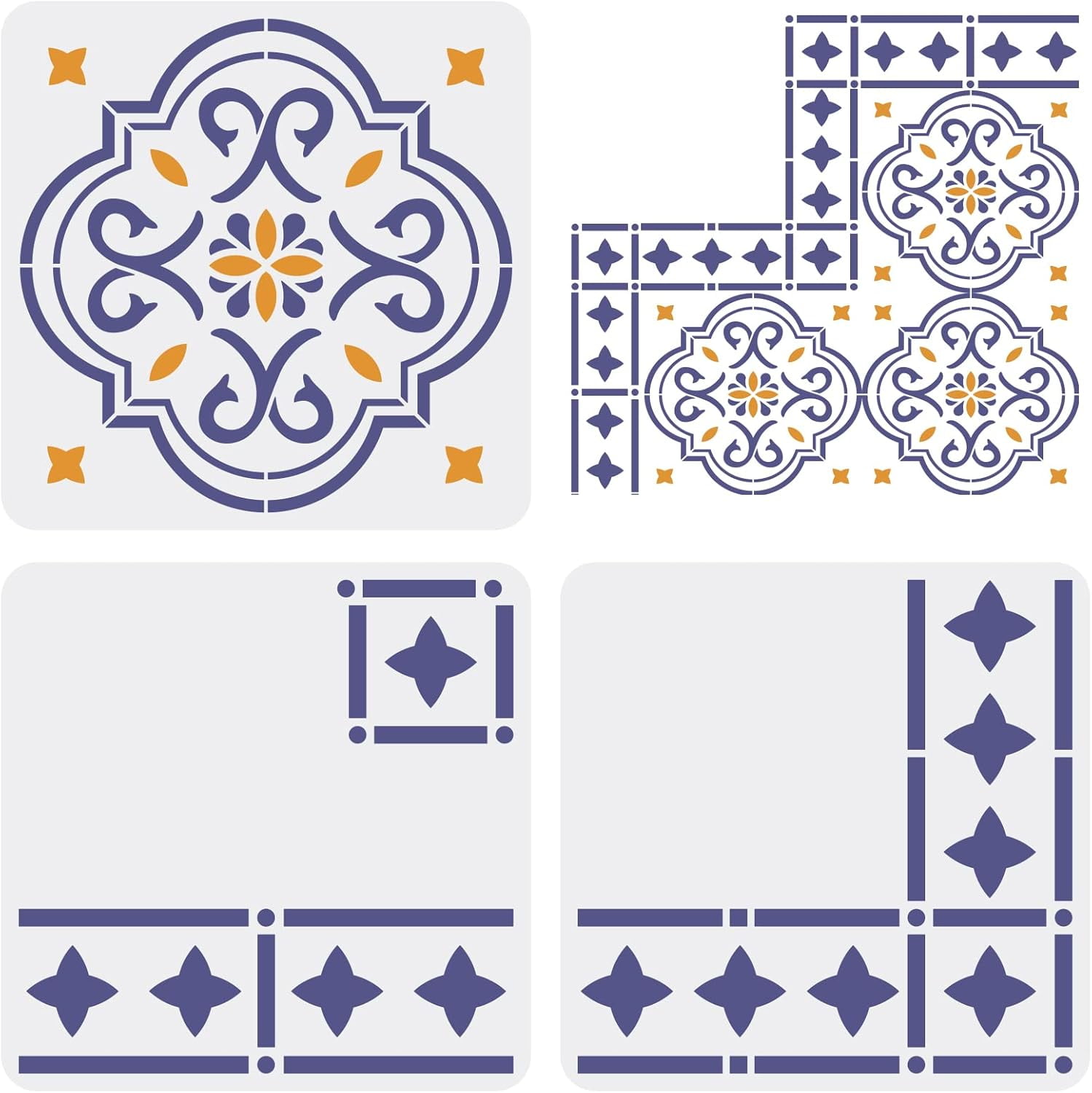 3pcs Floor Tile Stencil 30x30cm Reusable Border \u0026 Corners Stencils Moroccan  Wall Stencils For Painting Concrete Stencils - Walmart.com, image size:1499x1500