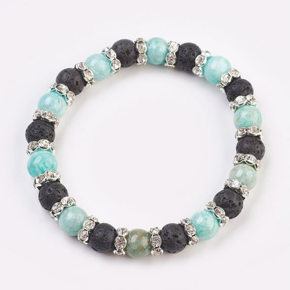 3pcs Flower Amazonite Stretch Bracelets with Brass Rhinestone Spacer Beads 2 inch(5.2cm)