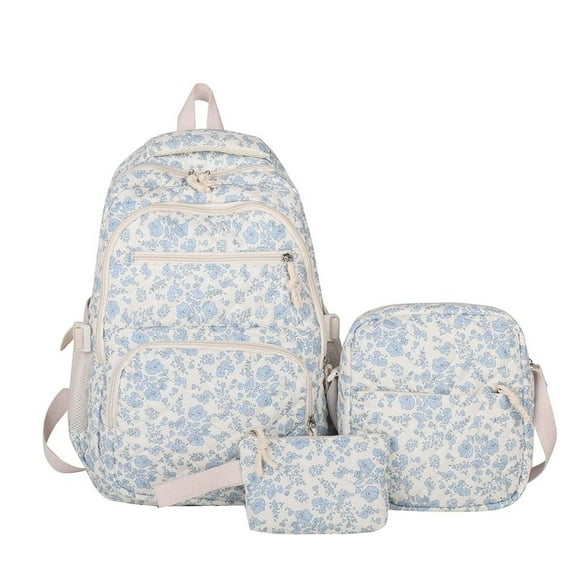 3pcs Flower Backpack Bags Set,Cute Kawaii Backpack Set Aesthetic Daypack Flower Rucksack with Built-in Organizer