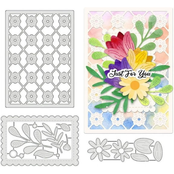 3pcs Flower Cutting Dies Flower Background Cutting Stencils Daisy Plants Decorative Embossing Stencils for Scrapbooking Photo Album Greeting Card 0.8mm Thick for DIY