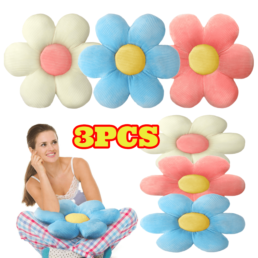 3pcs Flower Pillows Cute Plush Flower Throw Pillows Daisy, Floor Seat Cushion Chair Pads for Sofa Couch Bed Home Decor, 16 inch