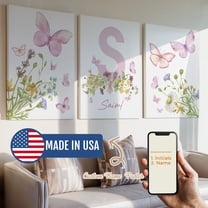 3pcs Flower Pink Butterfly Custom Name Decorative Painting, Canvas 8x12inch Unframe, Waterproof Wall Art for Home Decor-Made in USA