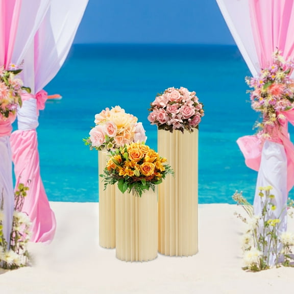 3pcs Foldable Cardboard Centerpiece Display, Cylinder Flowers Stand, Columns Display for Wedding Party Garden Decoration