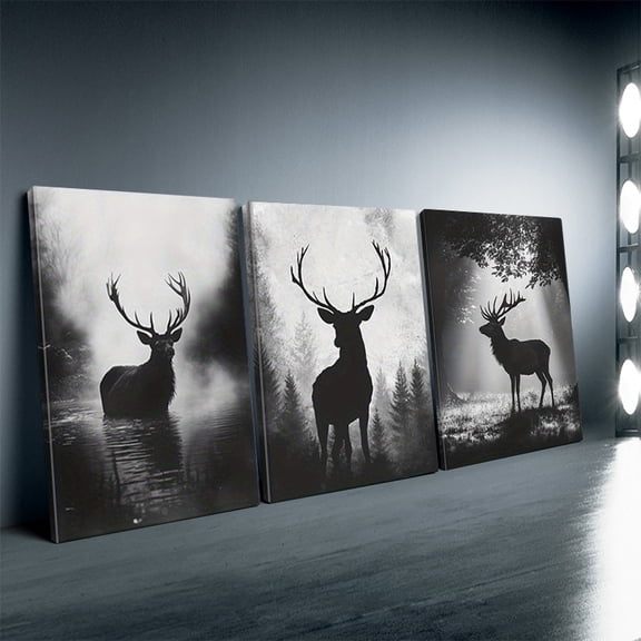 3pcs Framed Forest Deer Wall Art - Modern Frame & Wrap-Around Canvas Posters, HD/8K Glossy, Odorless Deer Pictures Suitable for Home, Office, - Perfect Gift