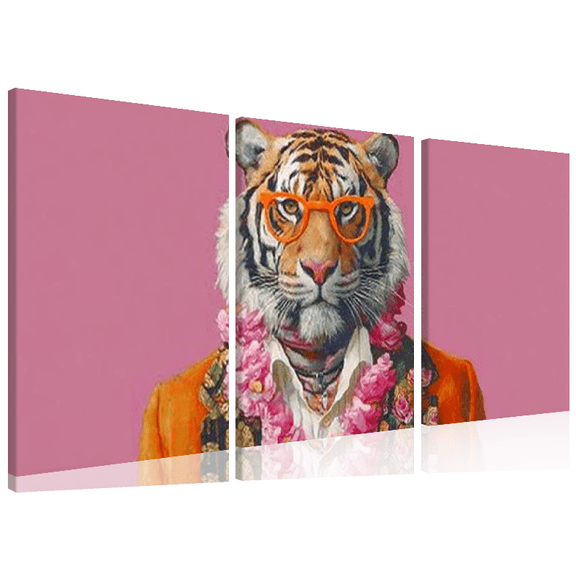 3pcs Framed Funky Animals Canvas Art Wall Decor Pictures Trendy Tiger Lion Leopard Posters Prints Eclectic Aesthetic Room Decor for Apartment Dorm Decoration, 2D Flat