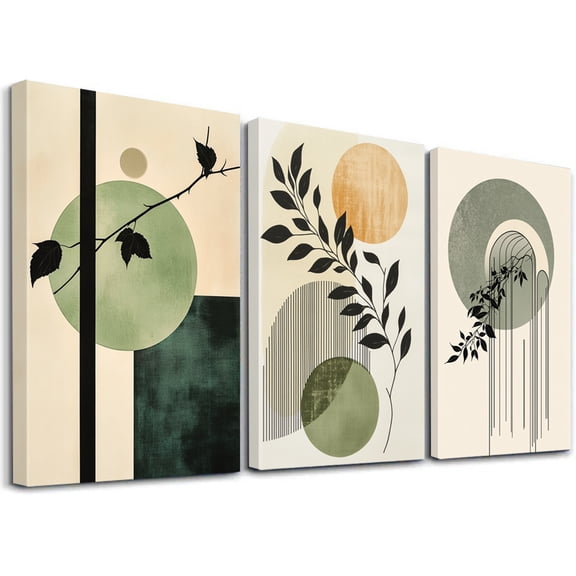 3pcs Framed Green Abstract Poster, Modern Canvas Print Wall Painting, Classic Canvas Print Wall Painting, Elegant Canvas Print Wall Painting, Bohemia Wall Decor, Minimalist Artwork, Home Decor, Room