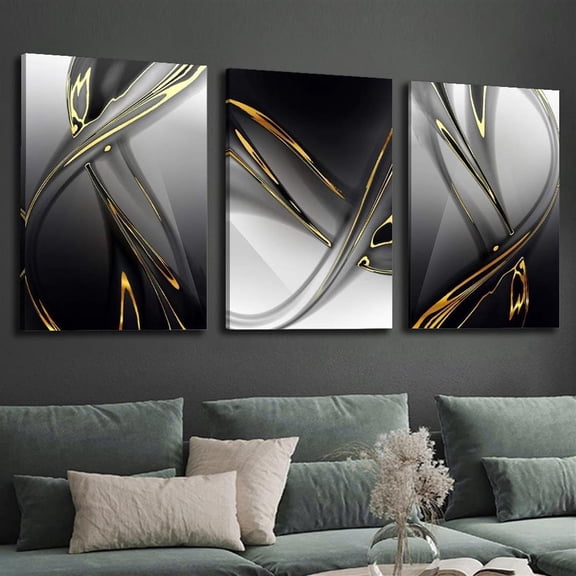 3pcs Framed - Modern Nordic Abstract Gold Line Theme Canvas Wall Art Framed Painting, 2D Flat, Suitable for Indoor Easter, Mother's Day, Mardi Gras, St. Patrick's Day Luxury Decoration for Him/Her