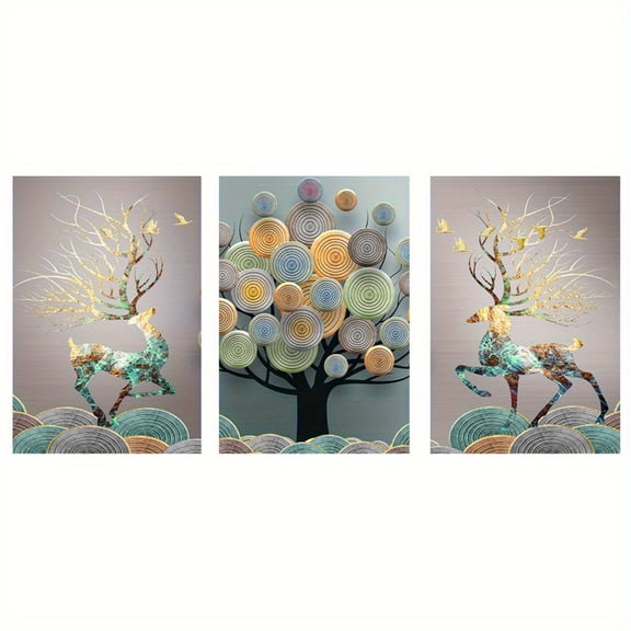 3pcs Frameless Abstract Chinese Feng Shui Golden Rich Tree Wall Art Canvas Painting, Art for Living Room Cuadros Decor, No Frame, 15.7*23.6in, Perfect for Room Decor, 2D Flat, Perfect for Room Decor