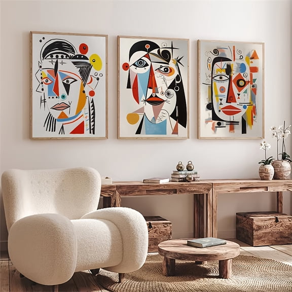 3pcs Frameless Abstract Figures Canvas Art Print, Picasso-Inspired, Vintage, Minimalist, Fashion Theme, No Frame, with Wall Art for Living Room, Bedroom, Corridor, Aesthetic Room Decor