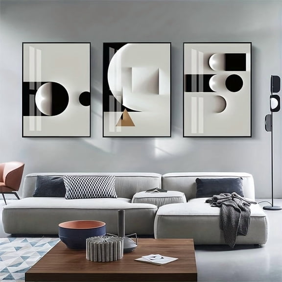 3pcs Frameless Abstract Geometric Canvas Painting Black And White Wall Art Print Modern Nordic Poster Picture Living Room Home Decor No Frame