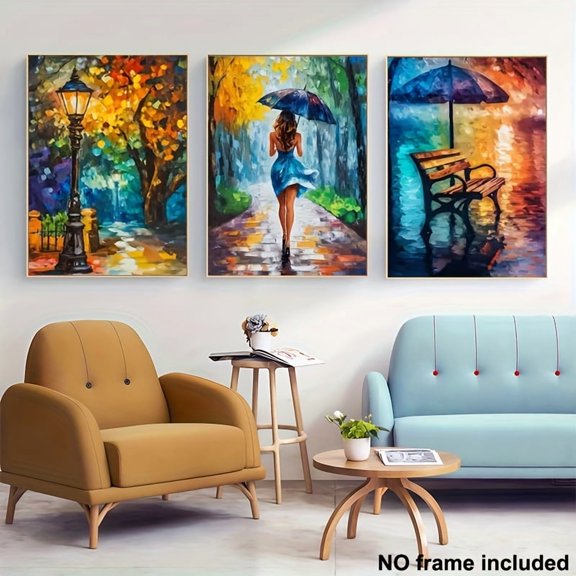 3pcs, Frameless Canvas Art, 2D, 3pcs Decorative Painting Set, Park Theme Printed Oil Painting Poster Triptych, Vintage Art, Ideal Gift for Bedroom, Living Room, Dining Room Wall Decoration, Home and