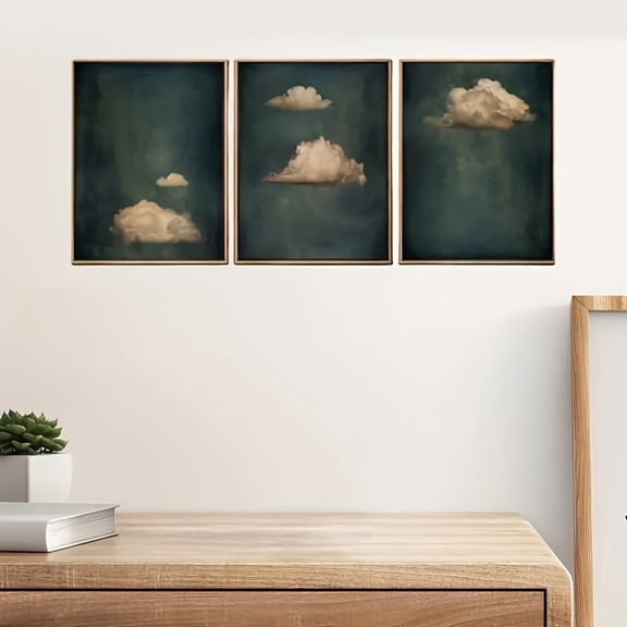3pcs Frameless Canvas Painting Set, Retro Cloud Canvas Wall Art, Matte Oil Painting Style, Minimalist Decorative Gallery, Frameless Emotional Appeal, Home Living Room Decoration, Bedroom Wall Art