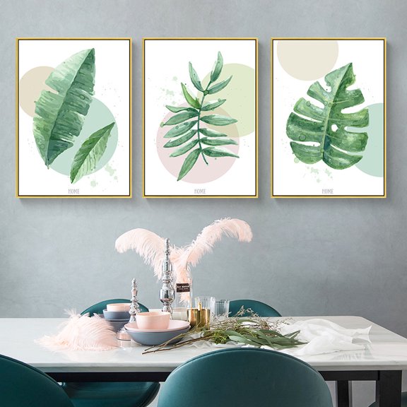 3pcs Frameless Canvas Poster - Modern Green Plant Illustrations, Lush World Decorative Art for Living Room, Bedroom, Dining Room - Indoor Wall Mural & Home Office Decor, Botanical Decor