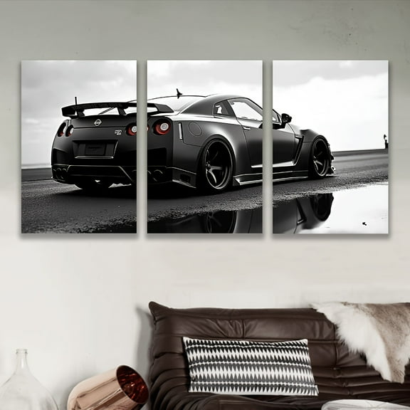 3pcs Frameless Canvas Wall Art - Black & White Sports Car Photography, Vertical Triptych Modern Automotive Art for Living Room, Office, Bar Decor - Birthday & Holiday Gift Idea, Office Artwork | Sop