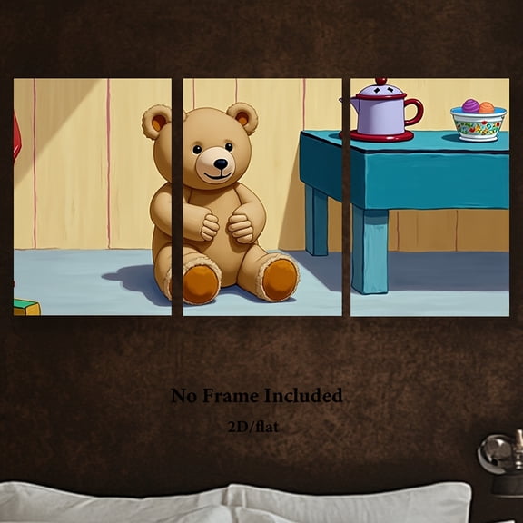 3pcs Frameless Canvas Wall Art Set - Charming Teddy Bear Beside Table Scene, Ideal for Home, Office, Classroom & More - Perfect Gift for Holidays, Mother'S Day, Graduation & Memorial Day, Bear Home
