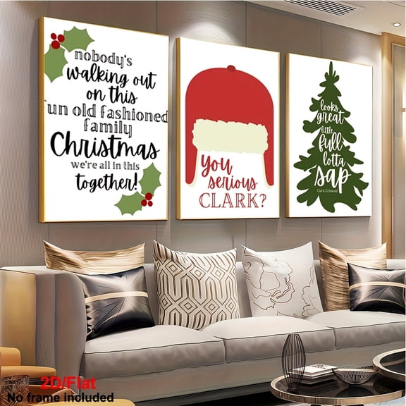 3pcs Frameless Christmas Wall Art Prints - Festive Holiday Decor with "Merry Christmas" & "You Are a Great Christmas" Quotes, Canvas Print for Home & Office, Classic Style, No Frame Included, Christ