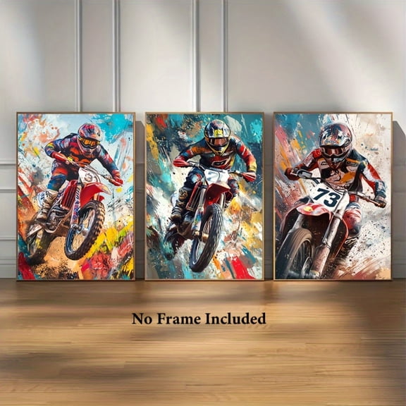 3pcs Frameless Classic Transverse Canvas Painting Poster, Cool Motorcycle Racer, Unframeless, for Spring, Easter, April Fools' Day, Mother'S Day, Graduation, Home Office, Living Room, Kitchen, Bedro