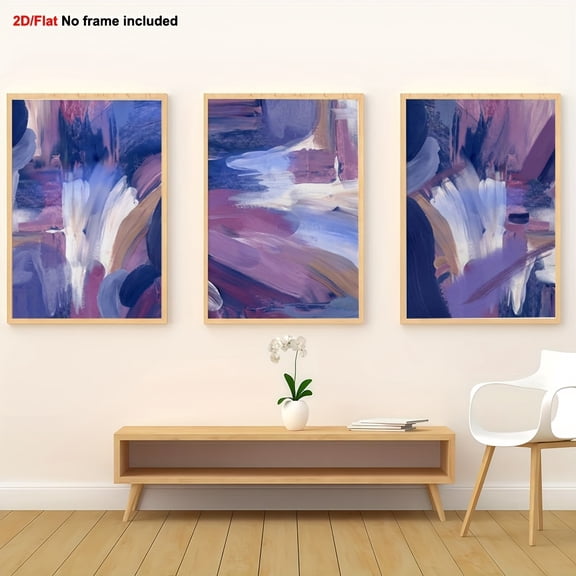 3pcs Frameless Decorative Art, 2D Flat Canvas Print, Abstract Wall Art, Purple Home Décor Set of 3 for Hallway and Bedroom - Perfect Living Room & Nursery Accent, 2D Flat, Perfect for Room Decor, Ru