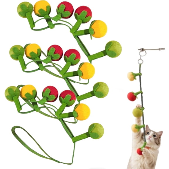 3pcs Fruit-Shaped Catnip Toy for Cats, Interactive Hanging String with Bell & Chew Toys Small Persimmon and Tomato Teeth Cleaning Chew, Fun Gift for Cat Lovers