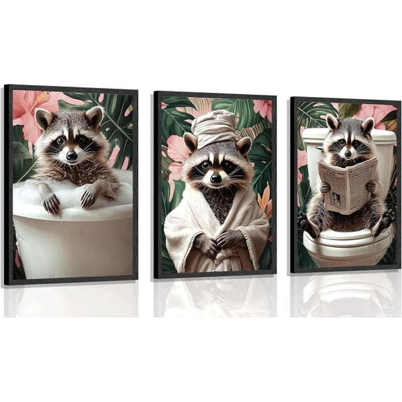 3pcs Funny Bathroom Highland Cow Wall Art Bathroom Cute Animal Canvas Wall Decor tropical plants Bathtub robe Highland Cow Printsfor Bathroom Restroom Toilet Home Decoration