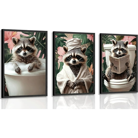 3pcs Funny Bathroom Highland Cow Wall Art Bathroom Cute Animal Canvas Wall Decor tropical plants Bathtub robe Highland Cow Printsfor Bathroom Restroom Toilet Home Decoration