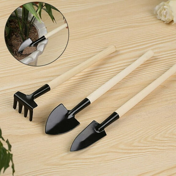 3pcs Garden Tool Set Shovel Rake Spade Wood Handle Metal Head Kids Tools
