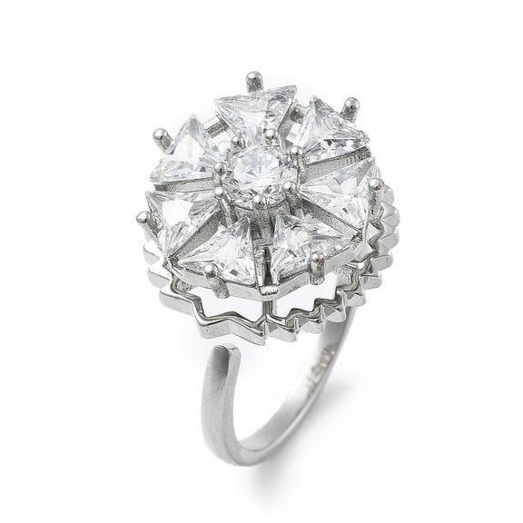 3pcs Gear Rotatable Open Cuff Rings for Women Brass Micro Pave Clear Cubic Zirconia Fidget Spinner Rings Inner Diameter: Size 7 1/4(17.5mm)