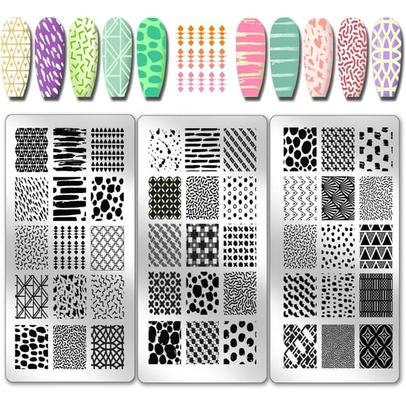 3pcs Geometric Line Pattern Nail Stamp Plate Texture Pattern Nails Stencils Stainless Steel Nail Image Plate Geometric Print Art Template