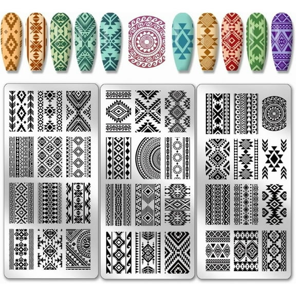 3pcs Geometric Texture Nail Art Stamping Plate 36 Patterns Nail Stamp Plate Aztec Nail Art Stencils Tribal Persia Nail Image Plate DIY