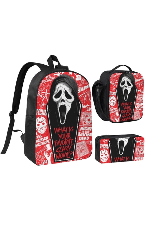 3pcs Ghostface Backpack Set With Pen Bag And Lunch Bag Fashion Travel Backpack Laptop Backpack Simple And Large Capacity Backpack 17 Inch