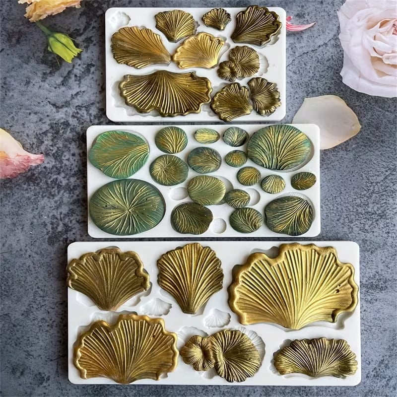 3pcs Ginkgo Biloba Fondant Molds, Fungus Cake Decoration Silicone Mold, Candy Chocolate Mold, Butter Biscuit Sugar Craft Glue, Clay Resin Plaster Candle Mold, Multi-Functional Mold