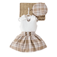 thumbnail image 1 of 3pcs Girls Beret Sleeveless Skirt Set Baby Girl Vest V-neck Top Plaid Skirt Outfit Casual Overall Dres, 1 of 5