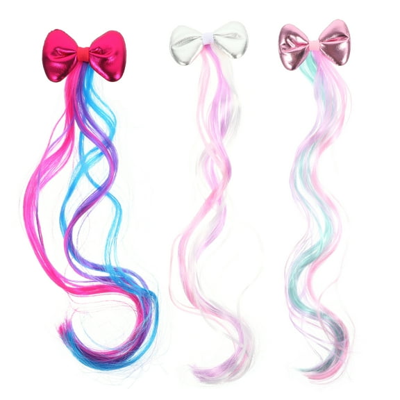 FRCOLOR Vivid Color Clip In Hair Extensions with Lovely Bowknot for Girls Ages 48 Decor Accessories