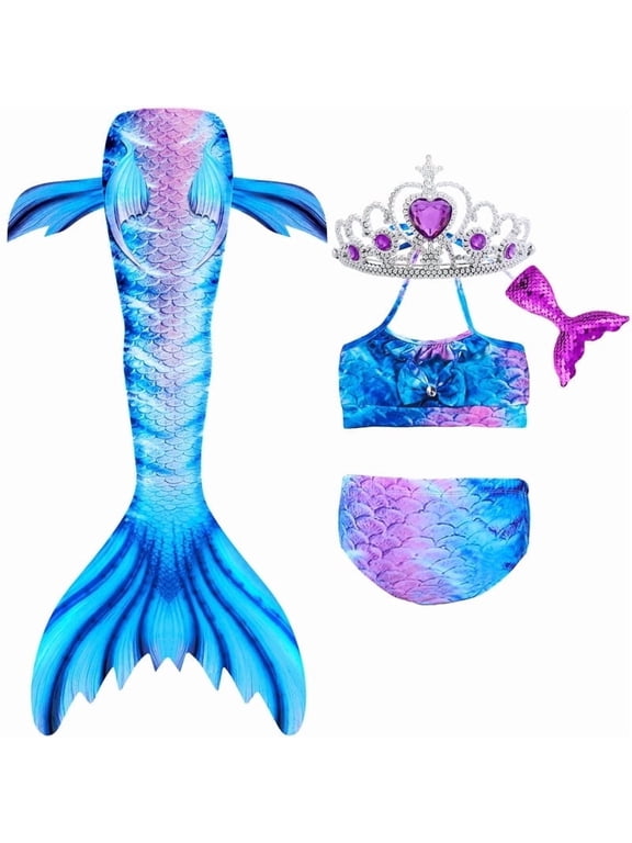 3pcs Girls Swimsuit Mermaid Tail for Swimming Bathing suit Swimwear for girls 3-12 Years