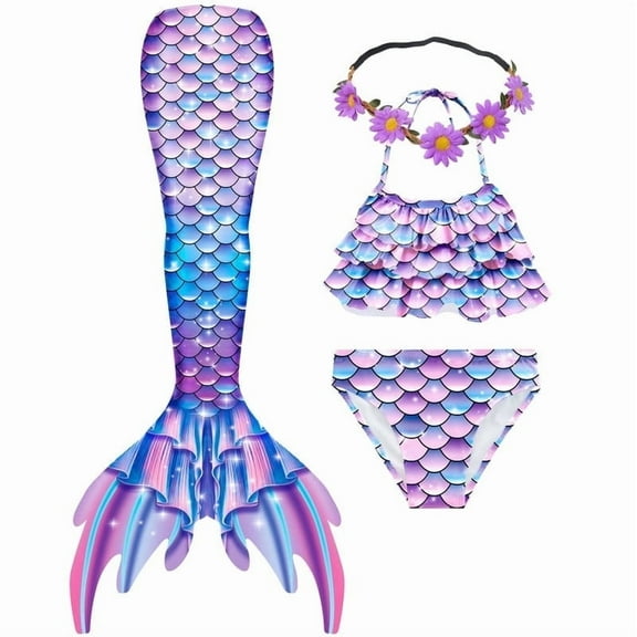 3pcs Girls Swimsuit Mermaid Tail for Swimming Bathing suit Swimwear for girls 3-12 Years