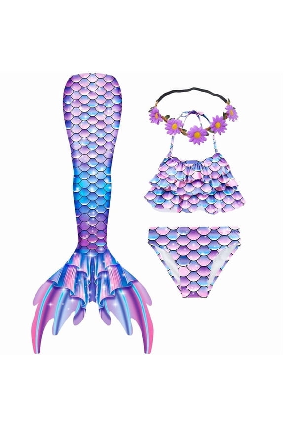 3pcs Girls Swimsuit Mermaid Tail for Swimming Bathing suit Swimwear for girls 3-12 Years